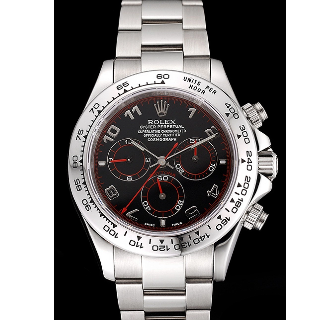 Aaa replica watch Swiss Dial Stainless Steel Rolex Black Bracelet Daytona 80296 0630